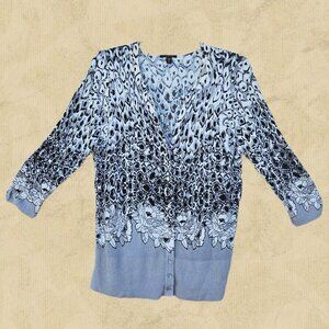 Cyrus Animal Print/Floral Button Down Gray Toned Sweater - XL